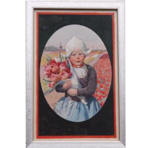 Gouache, Flower Girl, Karl Feiertag (1874-1944)