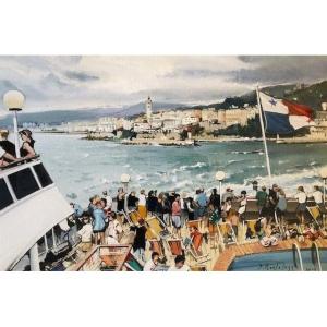 Boat Trip To Corsica, Gouache On Paper, Patrice Bortoluzzi