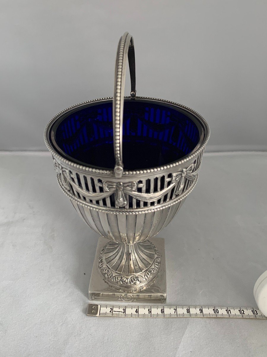 Sugar Pot In Silver Containing A Blue Glass Sugarvase-photo-2