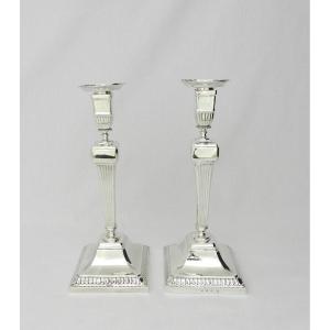 Couple Candlesticks In Sterling Silver, Ghent 1791 (belgium), Master Petrus Josephus Dupret