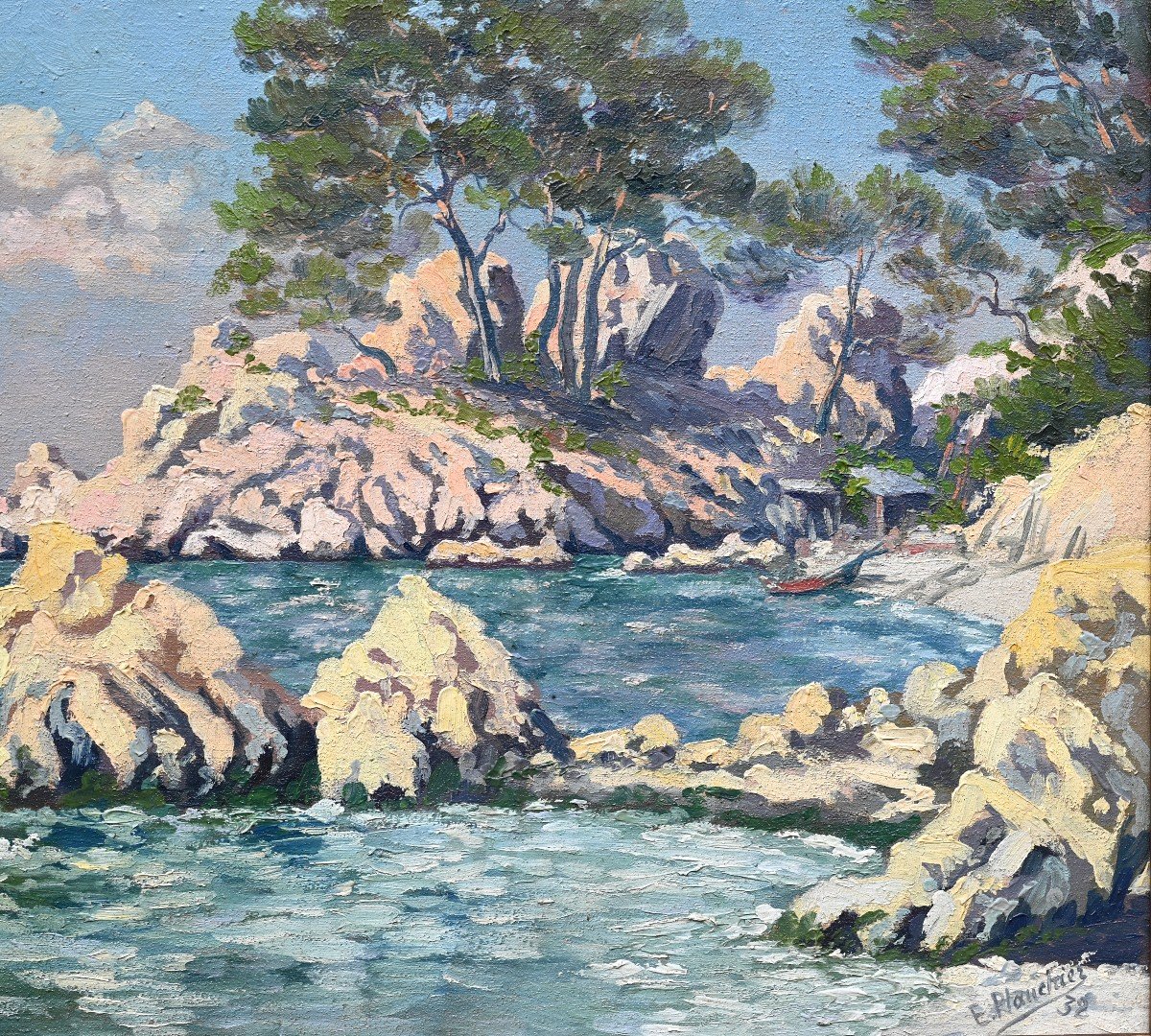 E. Plauchier (19th-20th Century) Calanque | Provencal School, Marseille, Marine-photo-3