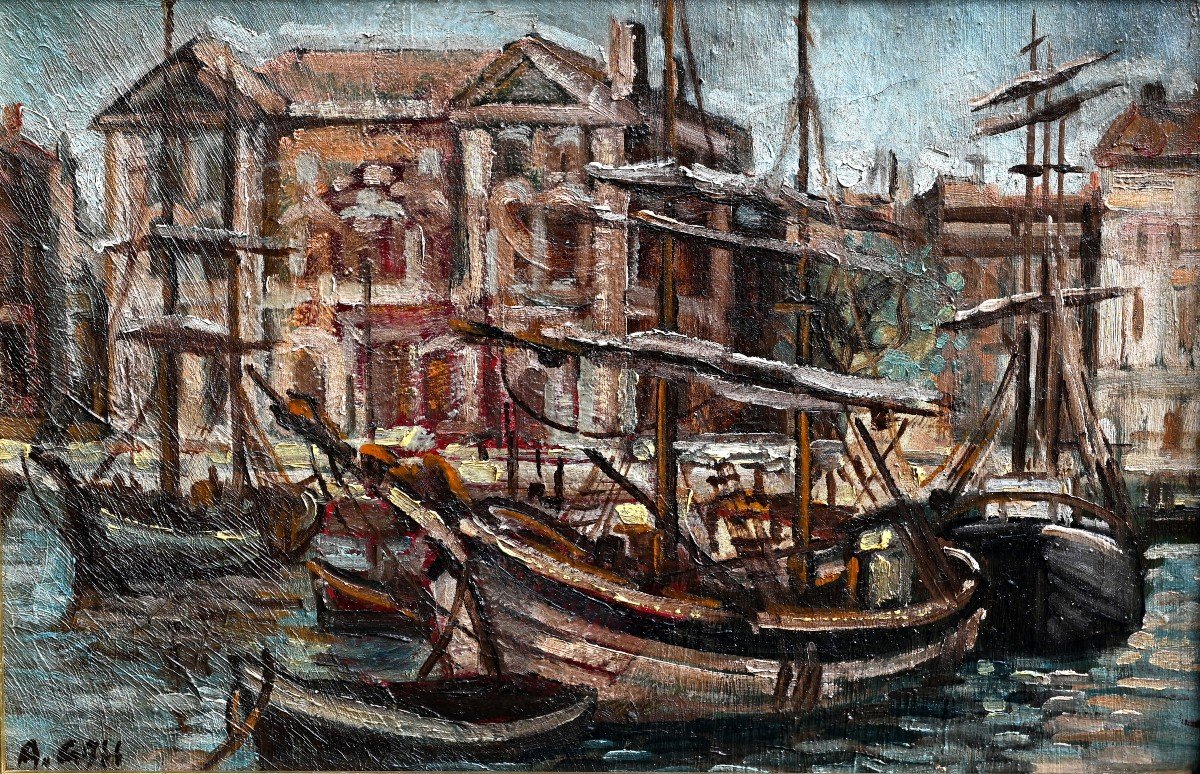 A. Gall (19th-20th Century) Marseille, Quai Du Port In Front Of The Town Hall | Puget Pavilion, Boats