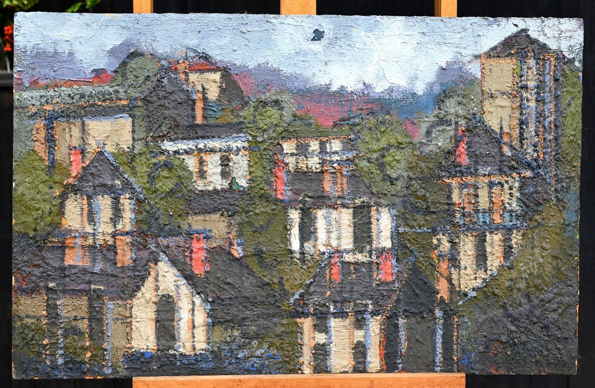 Les Toits, école XXe  - Huile Sur Panneau | Grand Format-photo-3