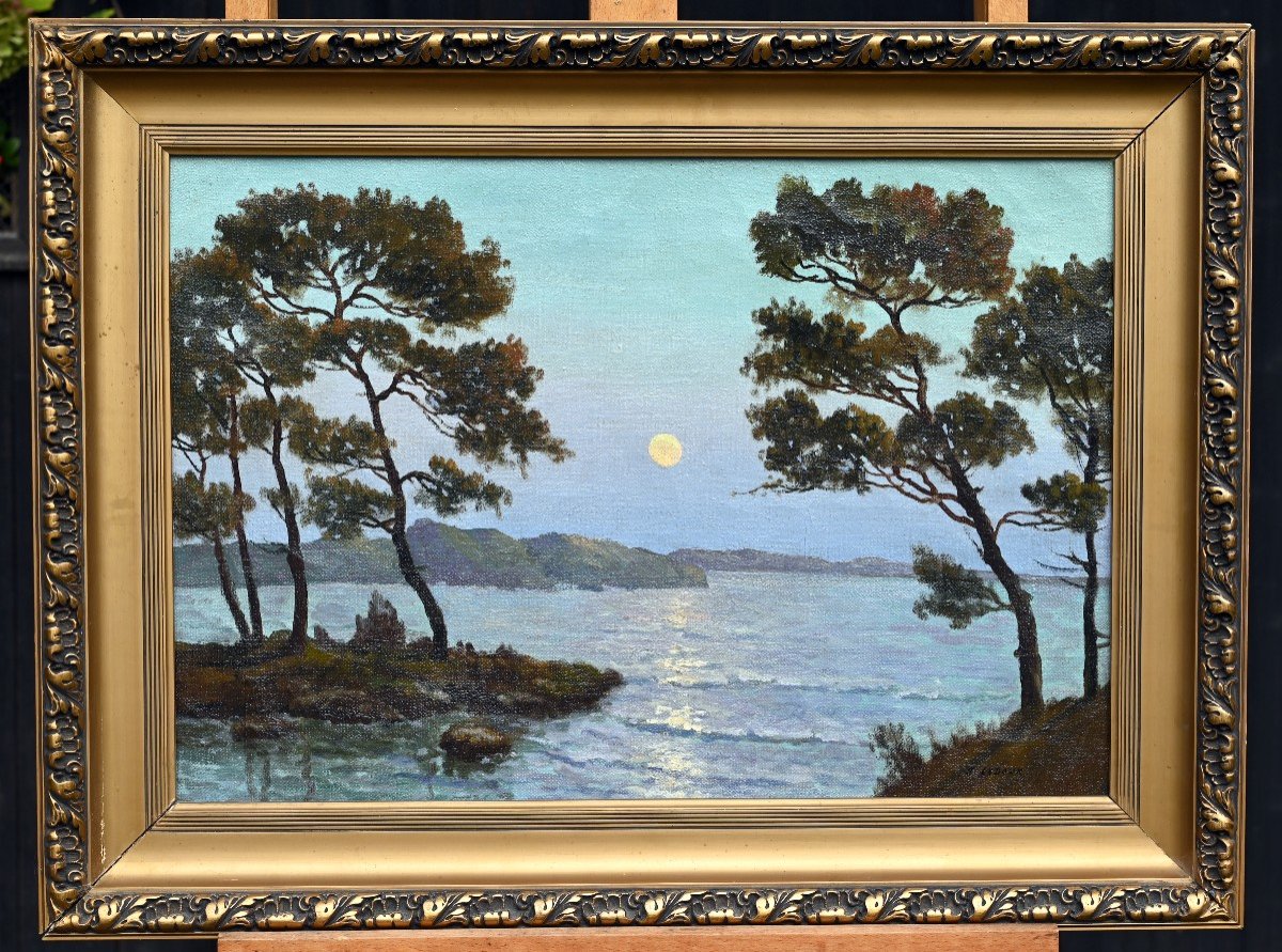 A. Ledoux (19th-20th) Seascape By Moonlight | Sunrise, Sunset, Sea-photo-2