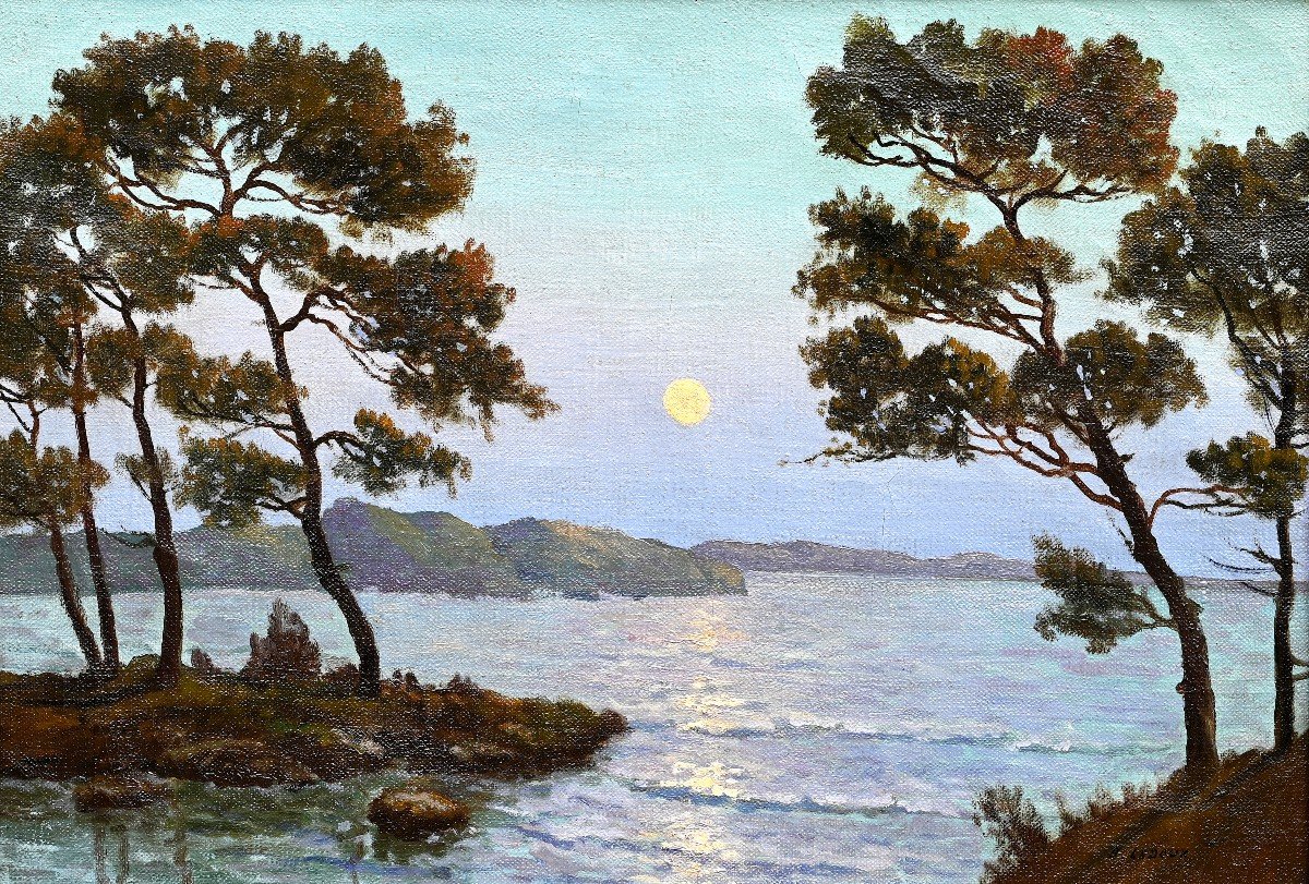 A. Ledoux (19th-20th) Seascape By Moonlight | Sunrise, Sunset, Sea