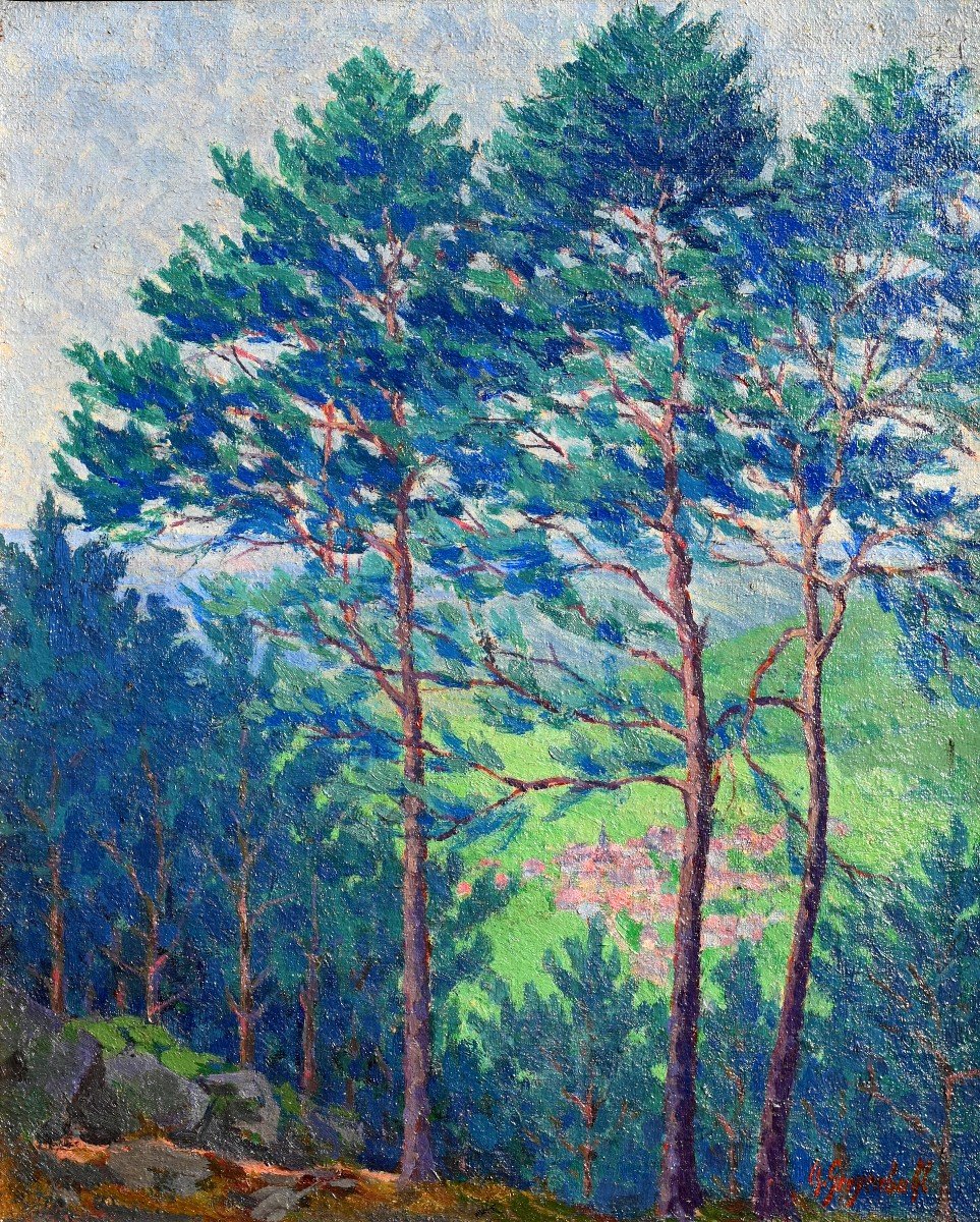 Charles Greyenbühl (1900-1962) View Of An Alsatian Village From The Forest | Vosges Otrott Rosheim