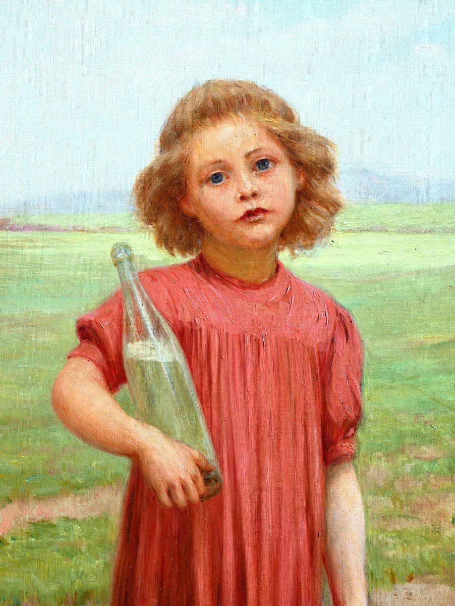 Edouard Paupion (1854-1912) Little Girl Carrying Water And Food In The Fields-photo-3