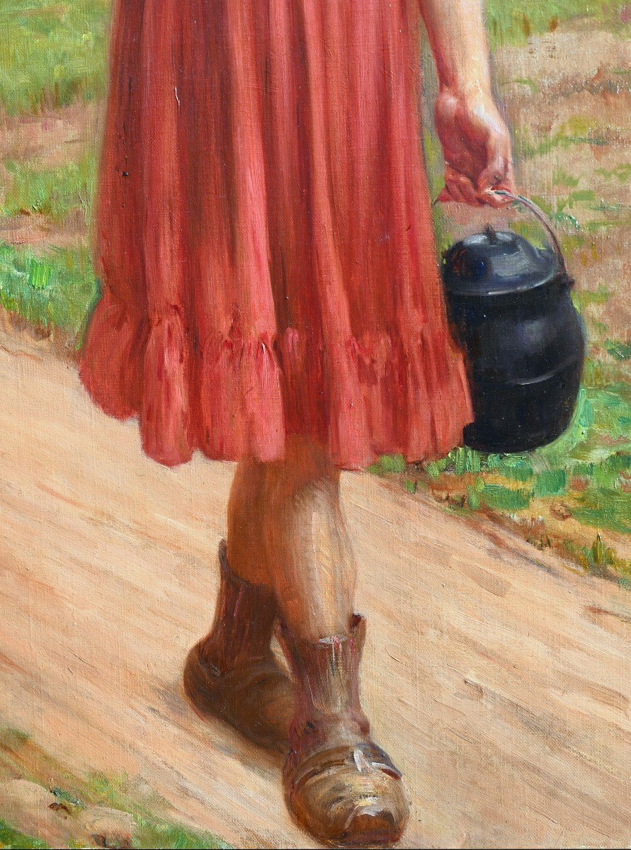 Edouard Paupion (1854-1912) Little Girl Carrying Water And Food In The Fields-photo-4