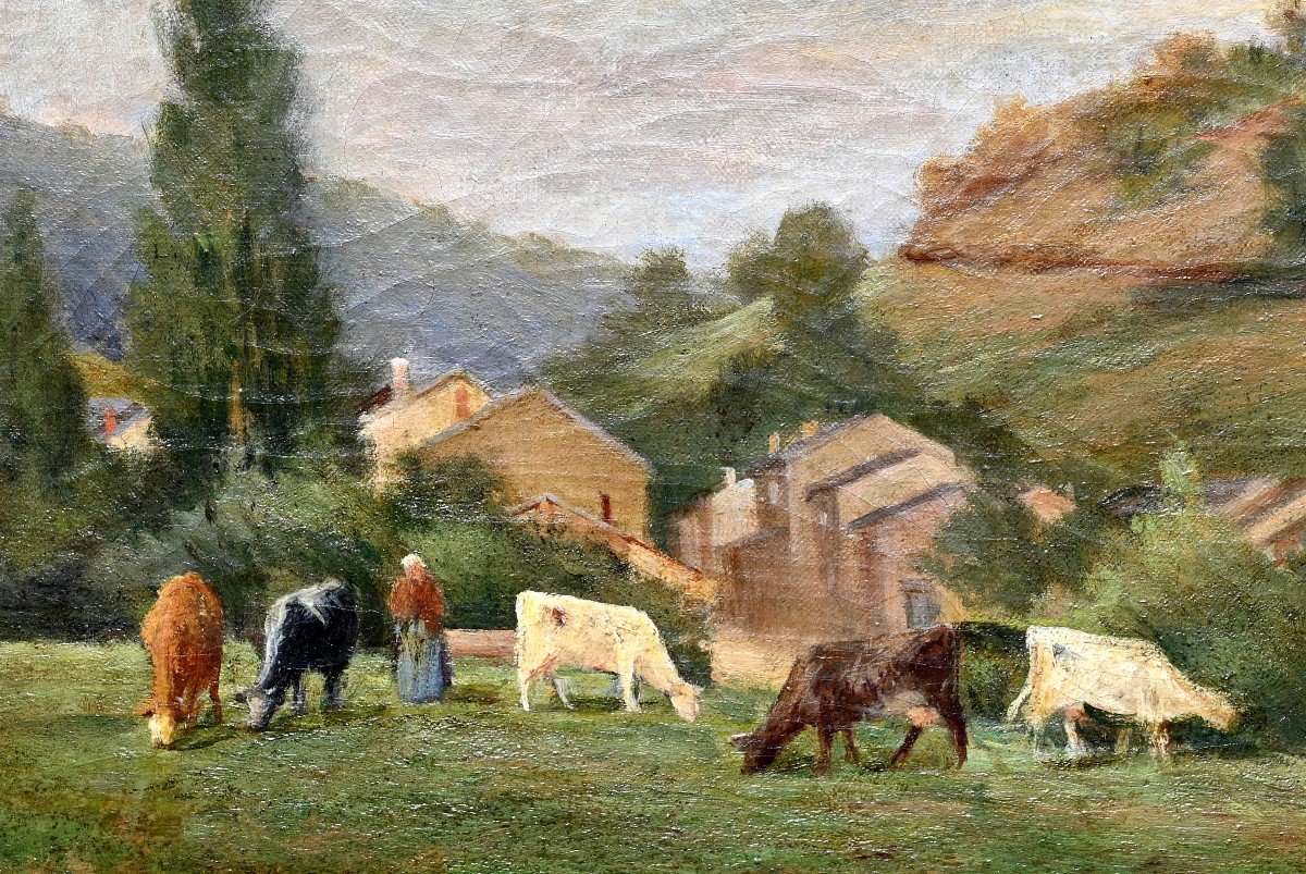 Paysage à La Gardeuse De Vaches | Ecole Française Fin XIXe -photo-2