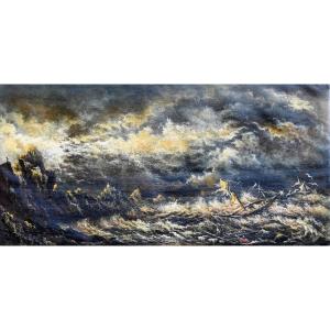 Storm At Sea | Oil On Canvas Signed Bermont (20th Century)