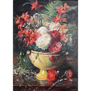 Eugène FEYEN  (1815 -1908) Nature morte au bouquet de fleurs | Lorrain, rose freesia oeillet