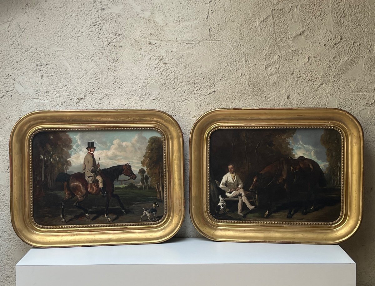 Set Of Two Equestrian Paintings