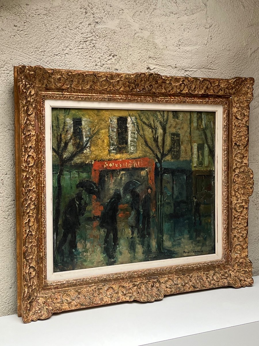 Oil On Isorel, Pierre Campain, “under The Rain” -photo-2