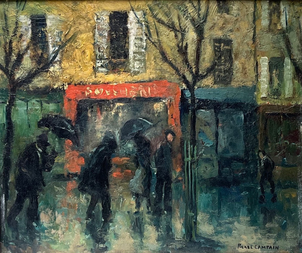 Oil On Isorel, Pierre Campain, “under The Rain” -photo-3