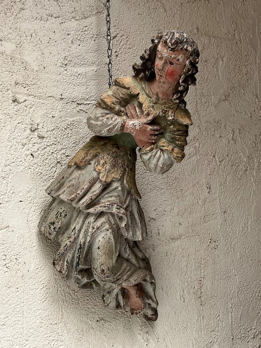 PAIRE D'ANGES EN CHENE POLYCHROME -photo-2