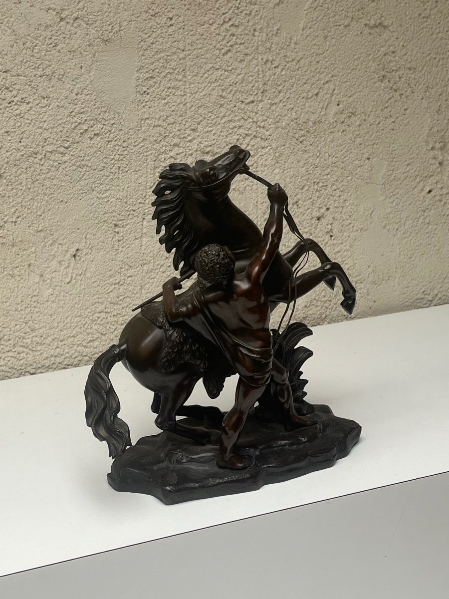 Bronze Subject "the Horses Of Marly" After Guillaume Coustou-photo-2