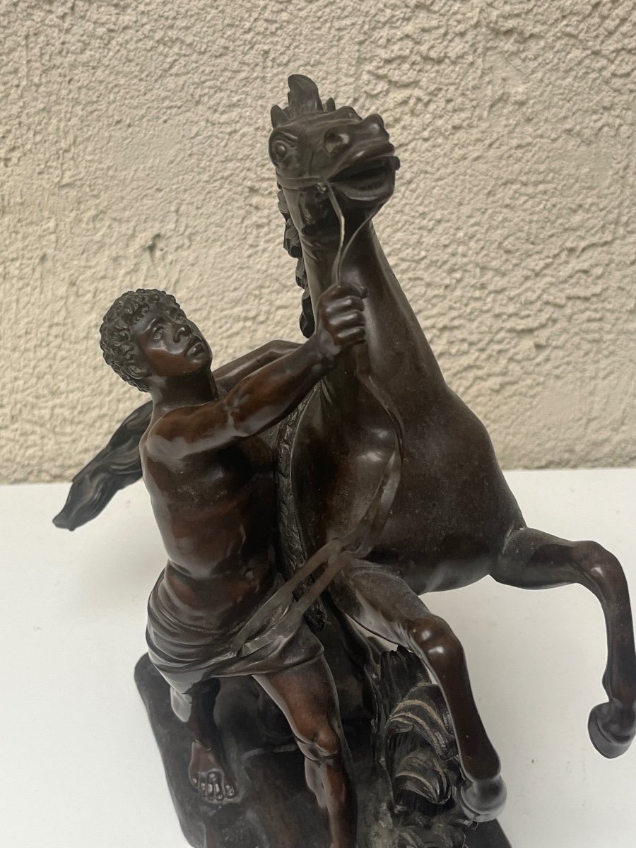 Bronze Subject "the Horses Of Marly" After Guillaume Coustou-photo-3