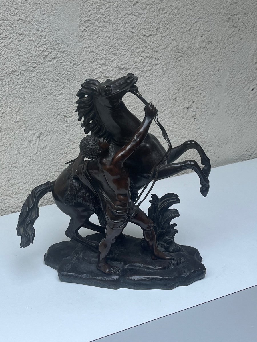 Bronze Subject "the Horses Of Marly" After Guillaume Coustou-photo-4