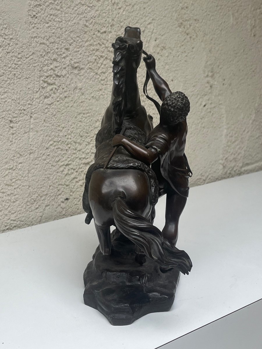 Bronze Subject "the Horses Of Marly" After Guillaume Coustou-photo-1