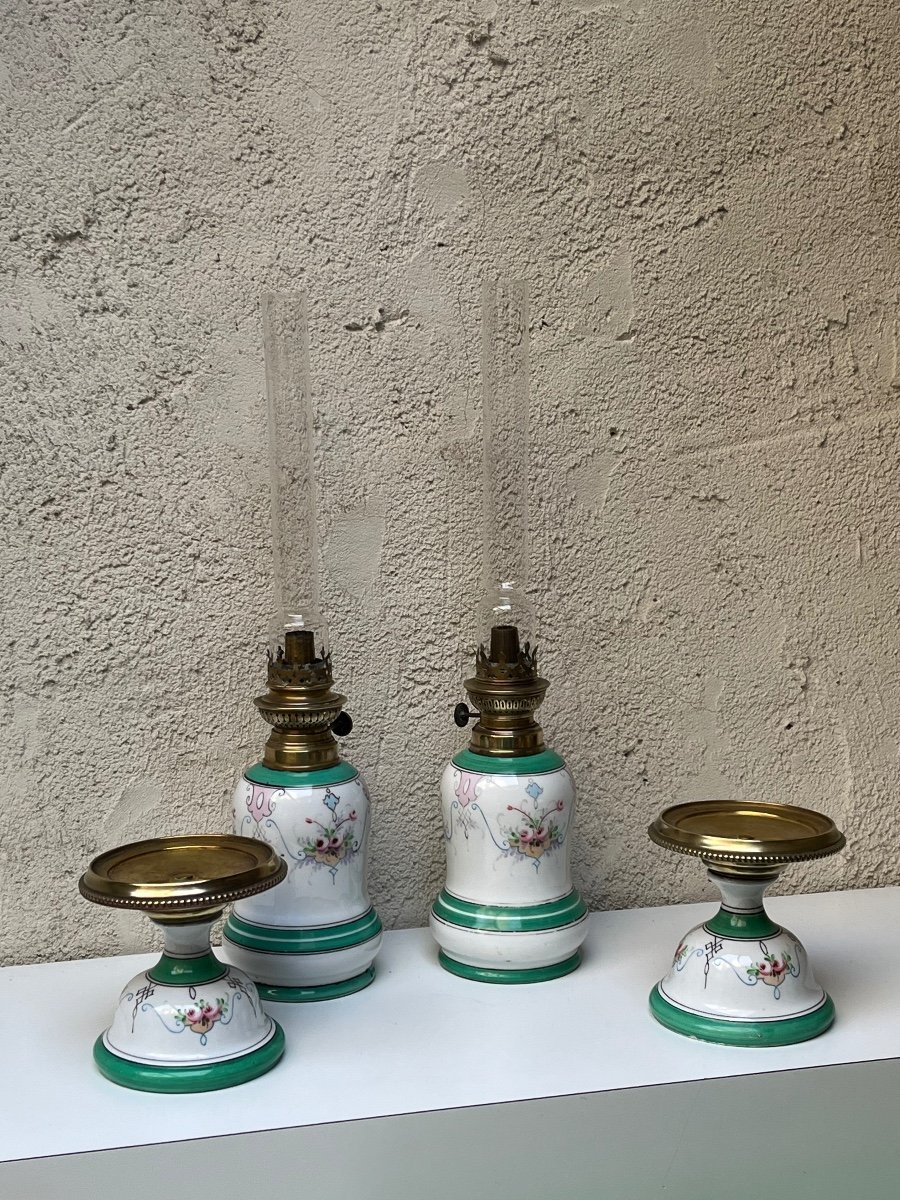 Pair Of Porcelain Oil Lamps -photo-3