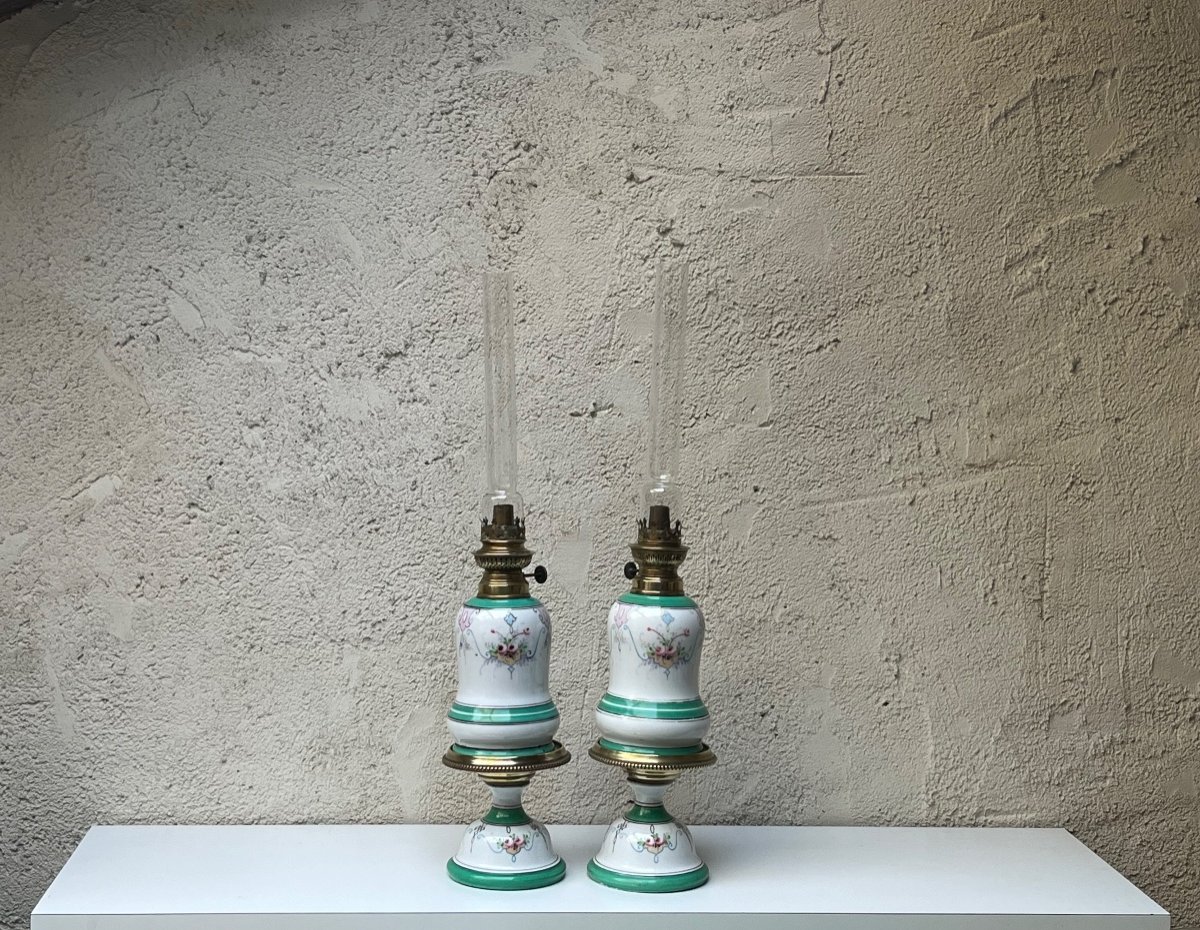 Pair Of Porcelain Oil Lamps 