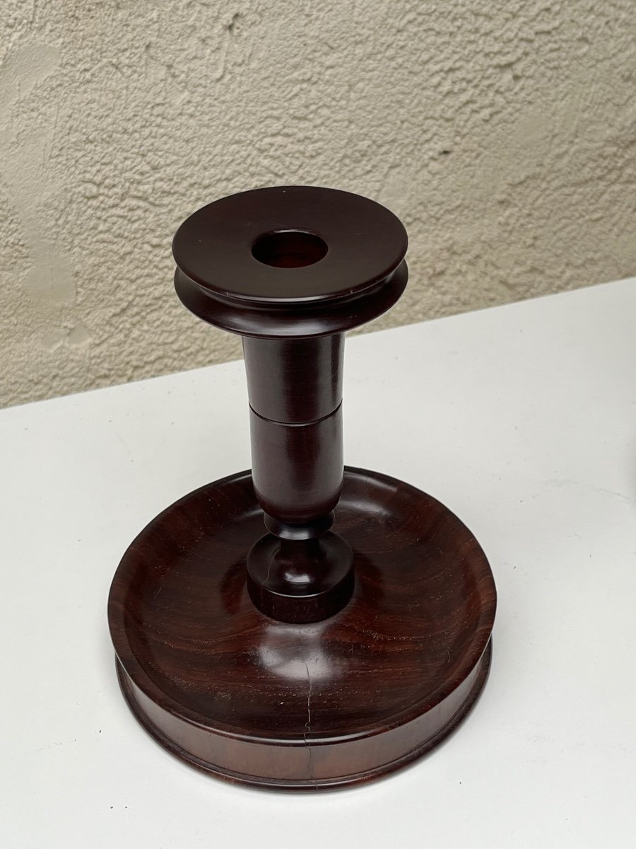 Pair Of Rosewood Candle Holders, Art Deco -photo-2