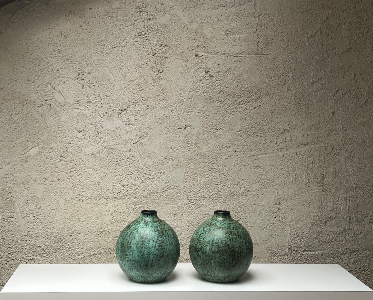 Pair Of Ceramic Ball Vases, Boch Freres Keramis-photo-2