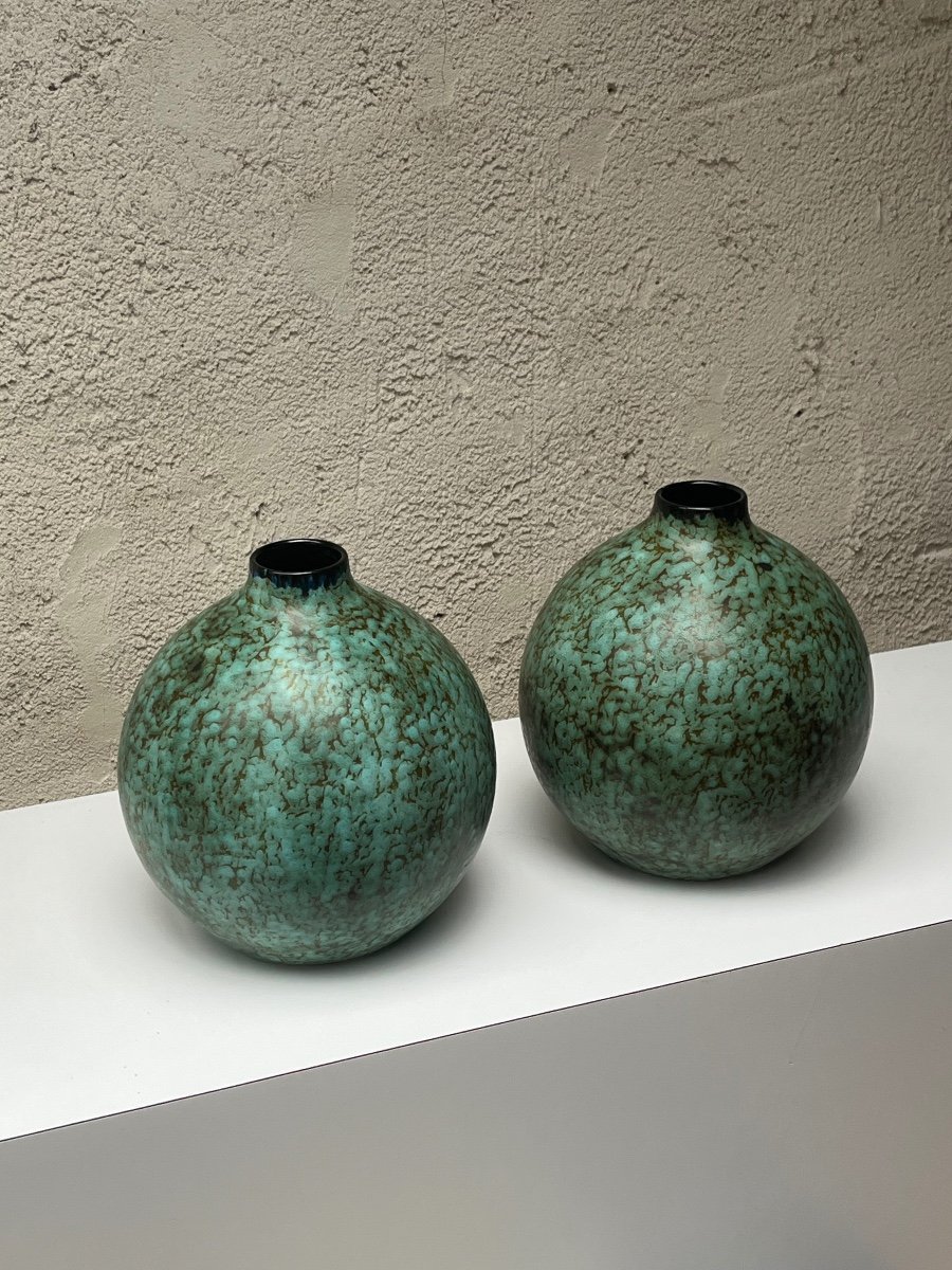 Pair Of Ceramic Ball Vases, Boch Freres Keramis