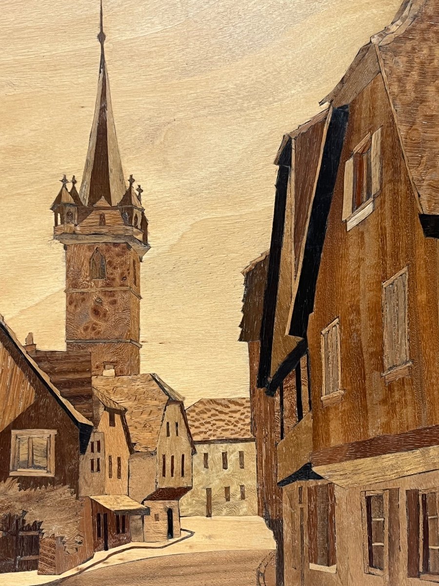 Greyenbuhl Charles, Marquetry Painting, Alsatian Village-photo-2