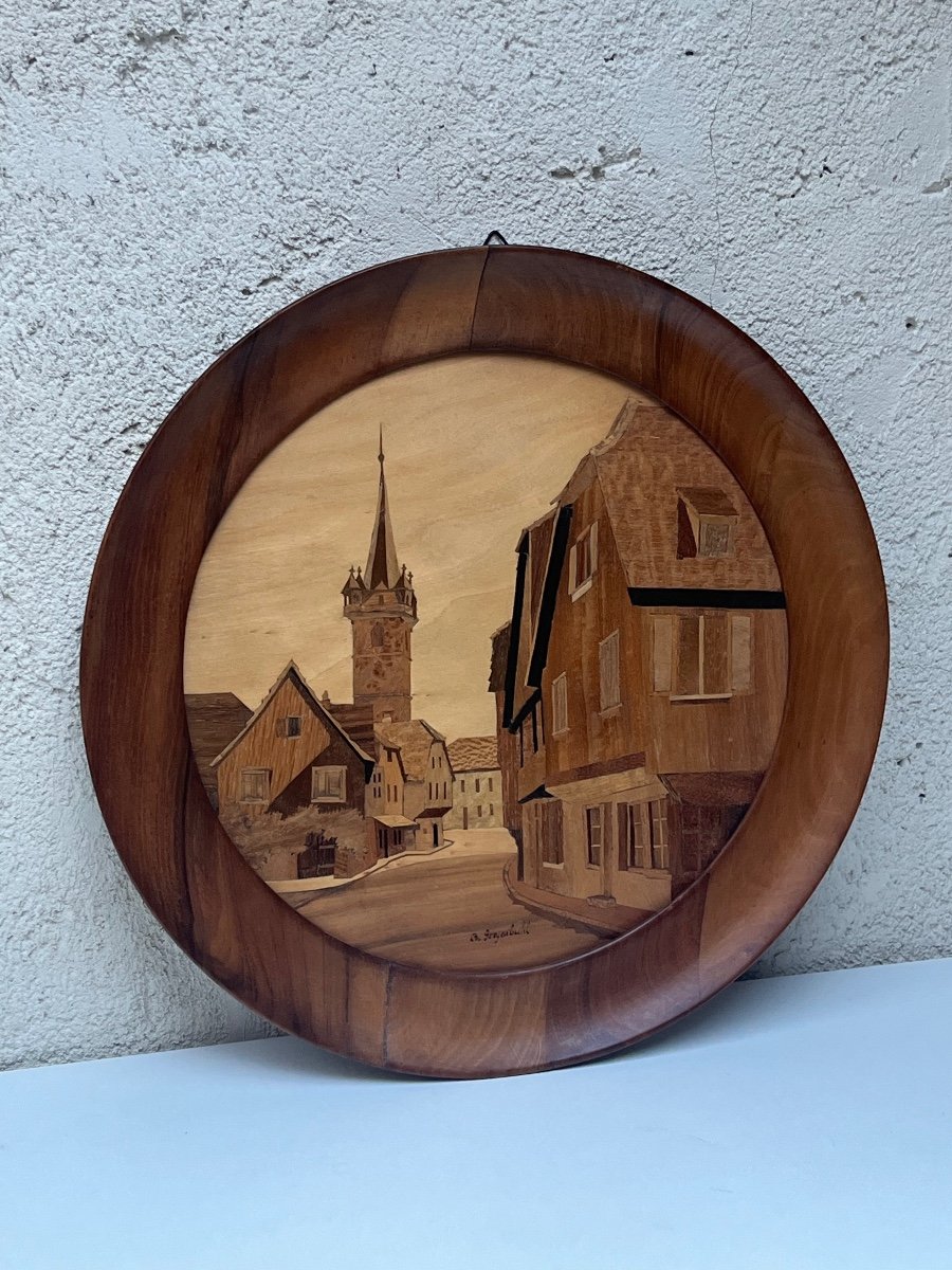 Greyenbuhl Charles, Marquetry Painting, Alsatian Village