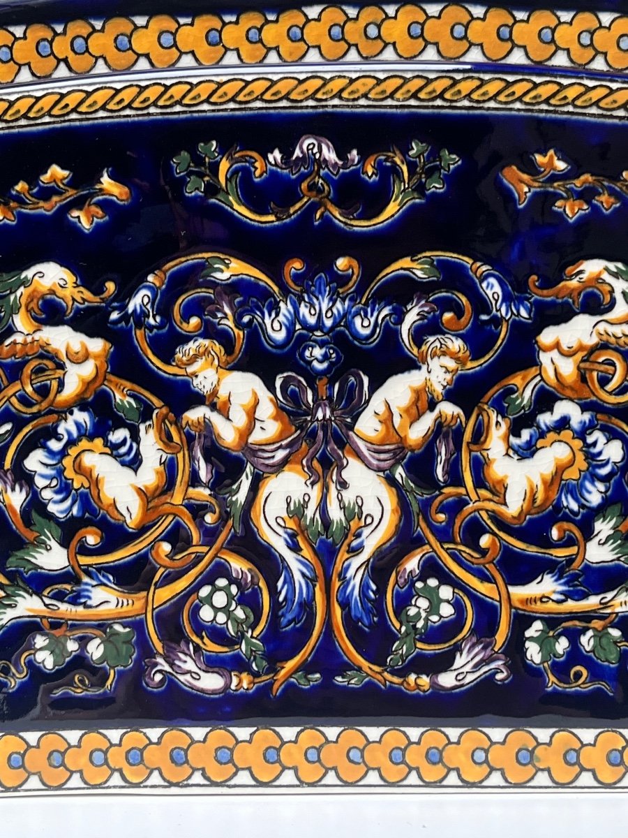 Gien Earthenware Planter, Renaissance Decoration-photo-1