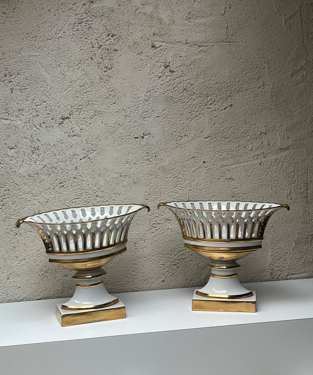 Pair Of Openwork Porcelain Baskets, Empire Style