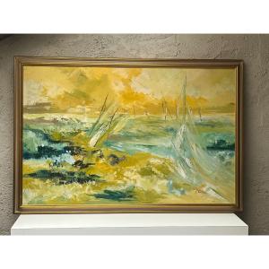 ACRYLIQUE SUR TOILE, PIERRE GILLON, "LES VOILES DE LA JOIE"