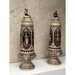 PAIRE DE GRANDS VASES EN GRES POLYCHROMES 