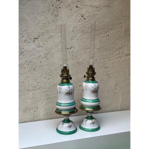 Pair Of Porcelain Oil Lamps 