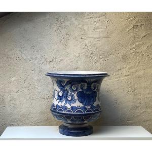 GRAND CACHE POT EN FAIENCE DE NEVERS 