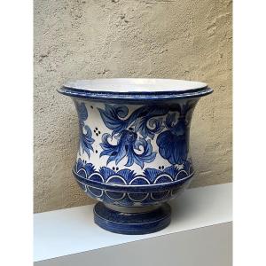 GRAND CACHE POT EN FAIENCE DE NEVERS 