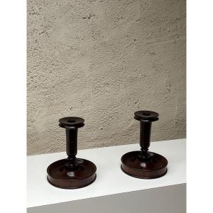 Pair Of Rosewood Candle Holders, Art Deco 