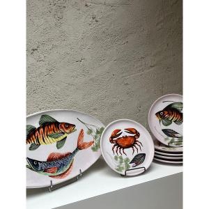 Vallauris, Set Of 6 Plates And One Oval Dish In Earthenware