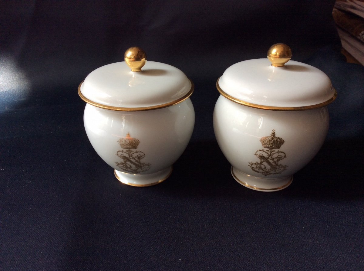 2 Pots à Crème En Porcelaine De Sèvres Napoléon III -photo-3