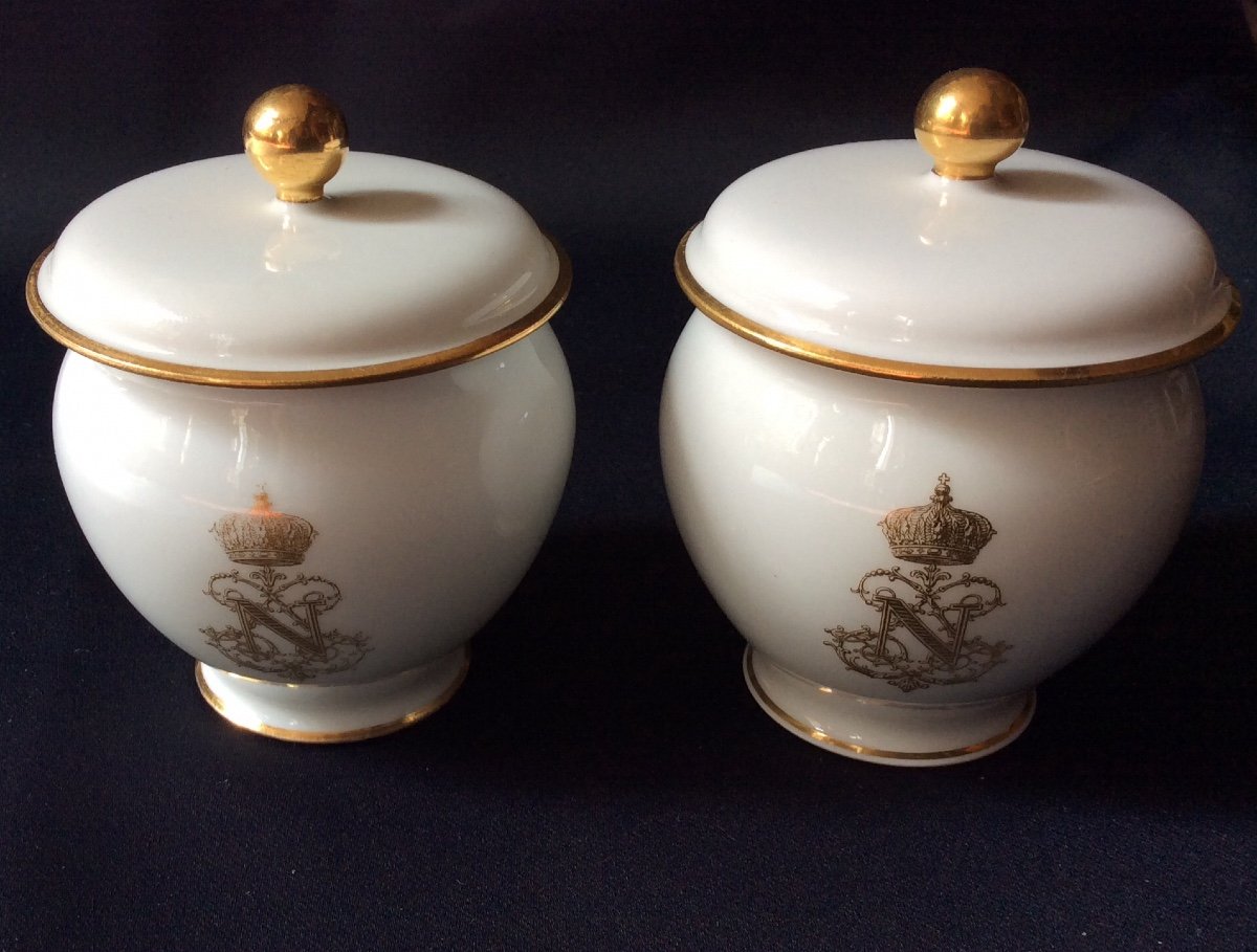 2 Pots à Crème En Porcelaine De Sèvres Napoléon III 