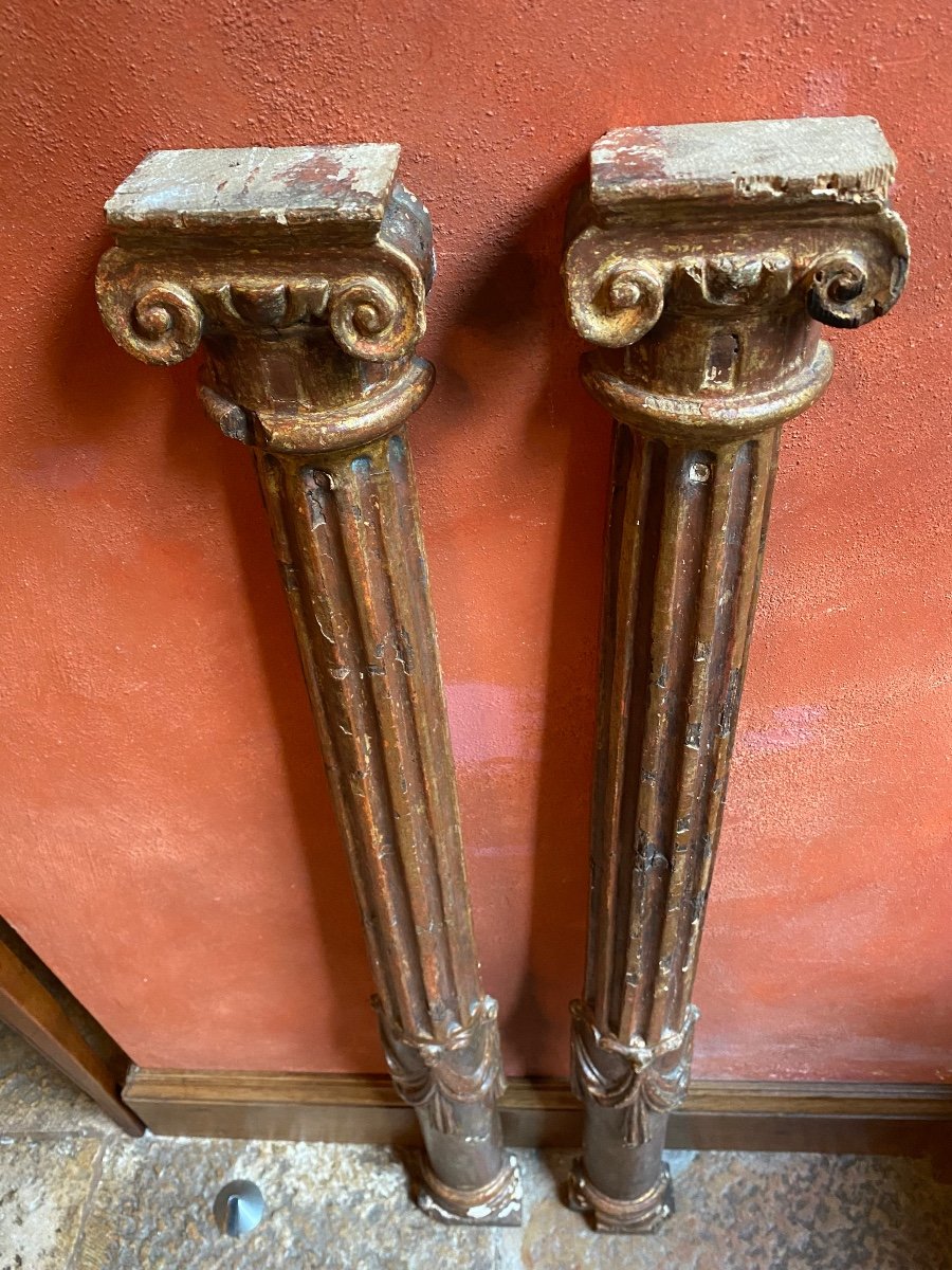 Pair Of Ionic Columns In Golden Wood From The XVI Eme Century-photo-3