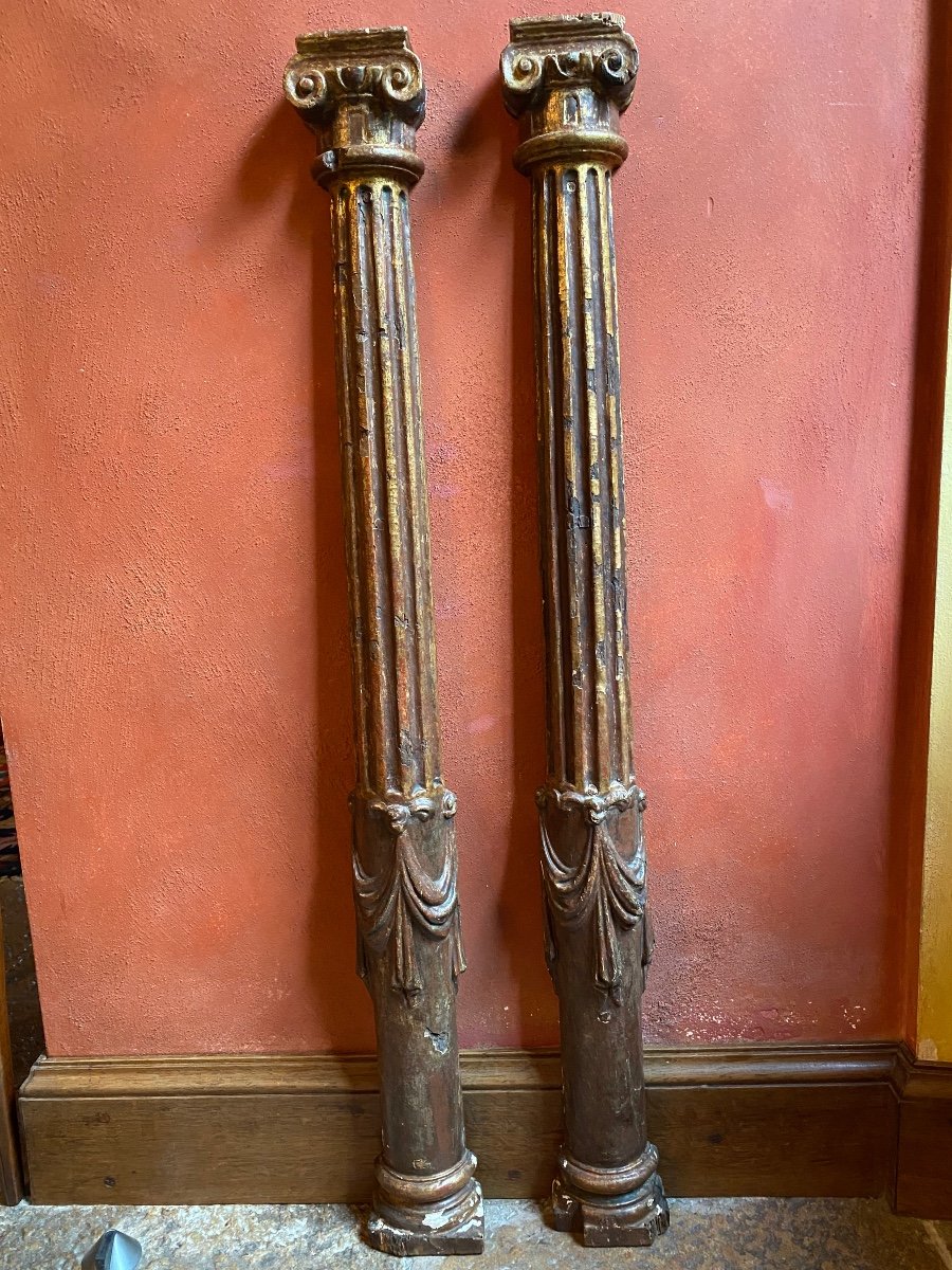 Pair Of Ionic Columns In Golden Wood From The XVI Eme Century-photo-4