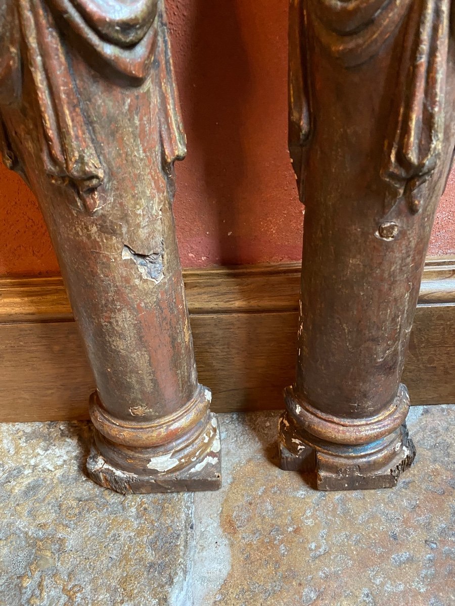 Pair Of Ionic Columns In Golden Wood From The XVI Eme Century-photo-1