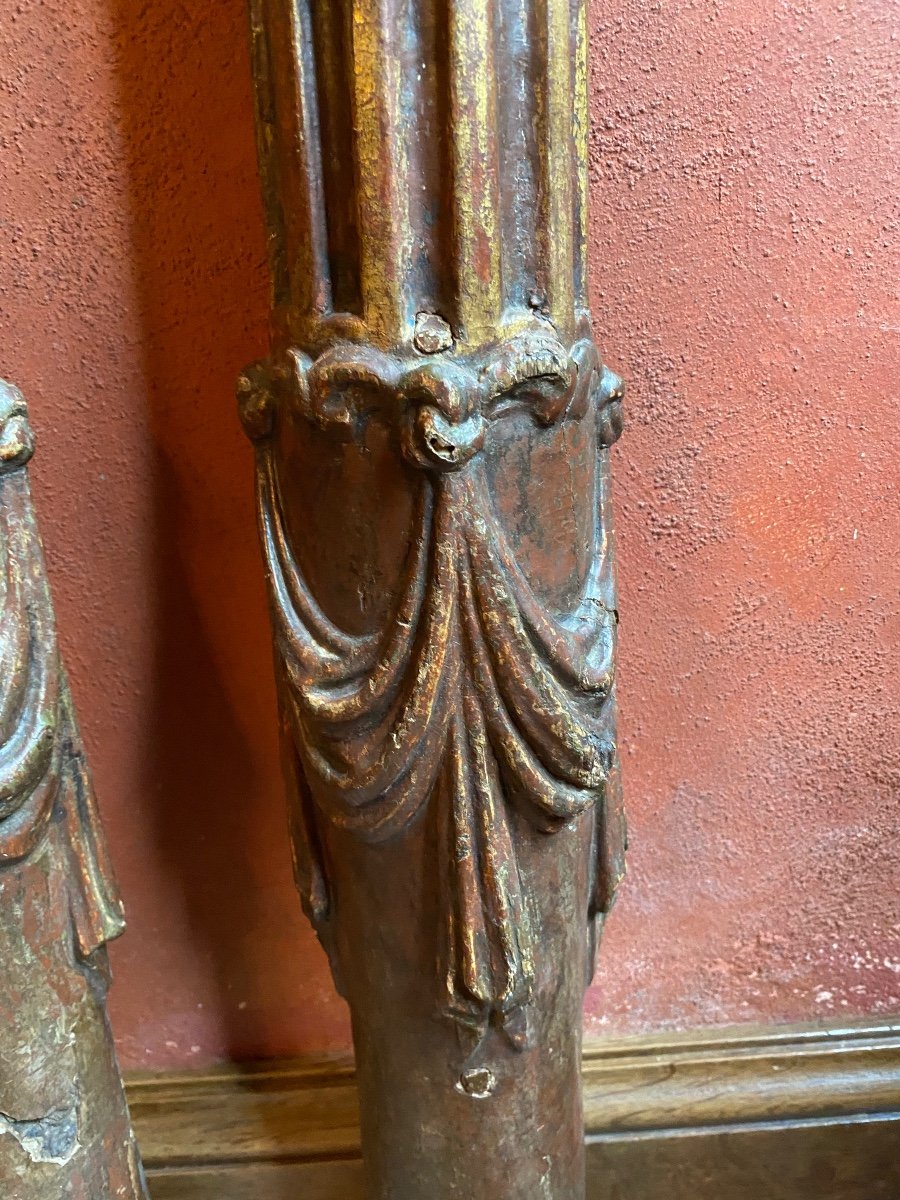 Pair Of Ionic Columns In Golden Wood From The XVI Eme Century-photo-3