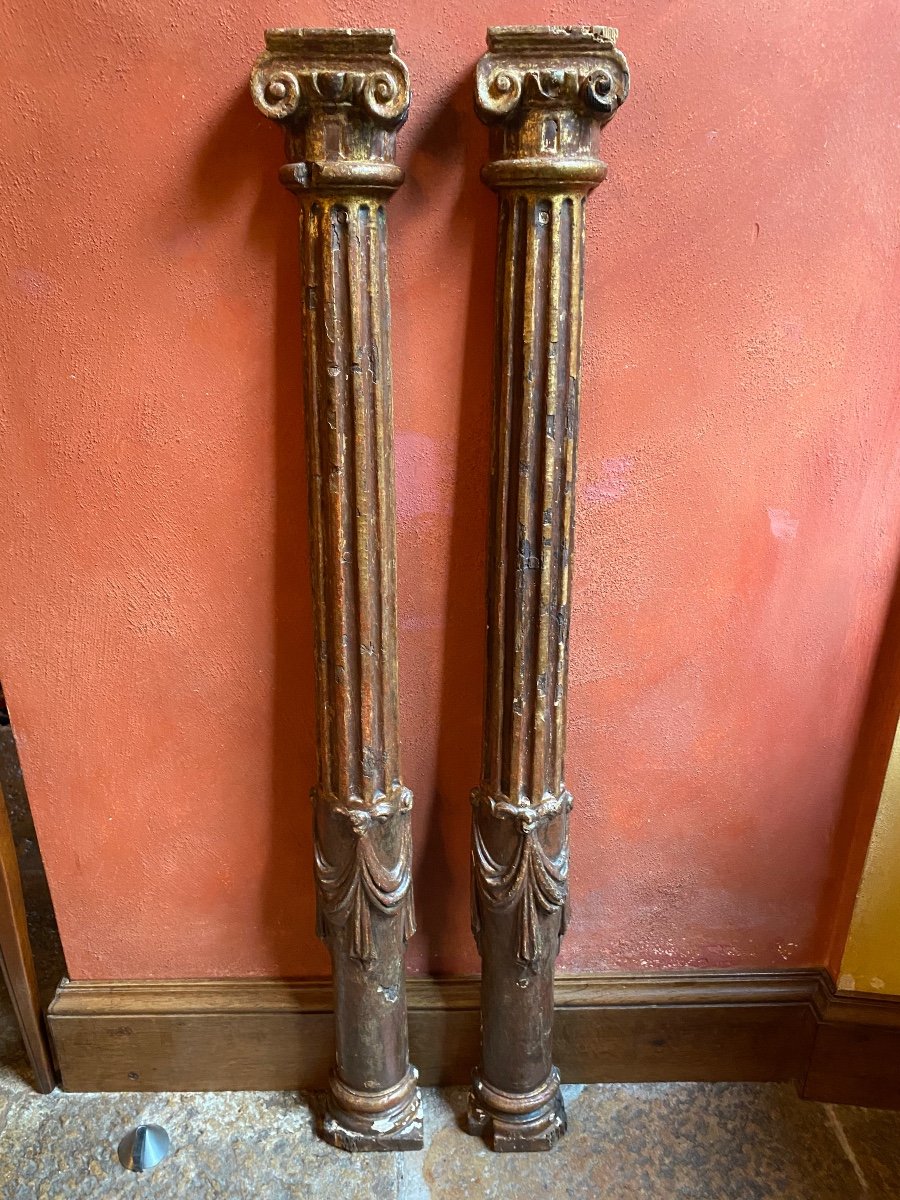 Pair Of Ionic Columns In Golden Wood From The XVI Eme Century-photo-6