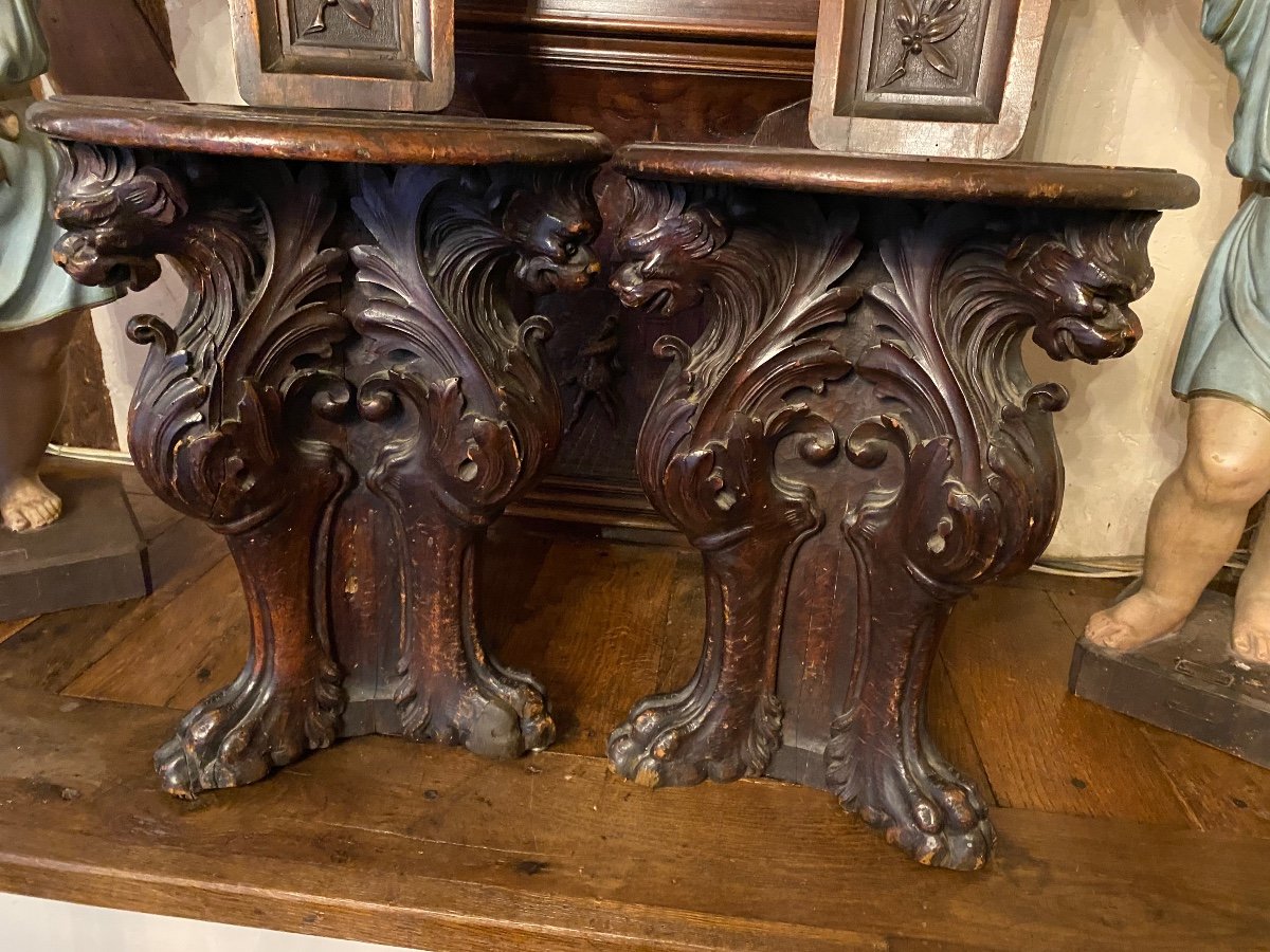 Pair Of Sgabellis, Renaissance Style Chairs In Walnut From The XIX Eme Century-photo-3