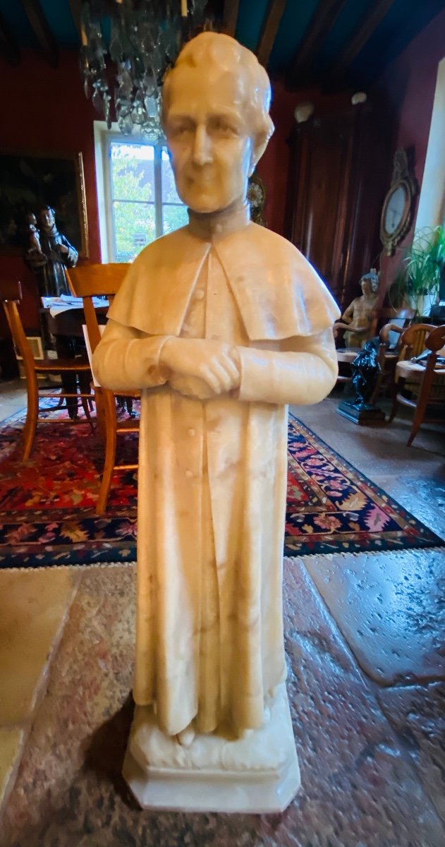 Grande Statue En Albâtre Saint Jean Bosco, Signée Fin Du XIX Eme Siècle -photo-1