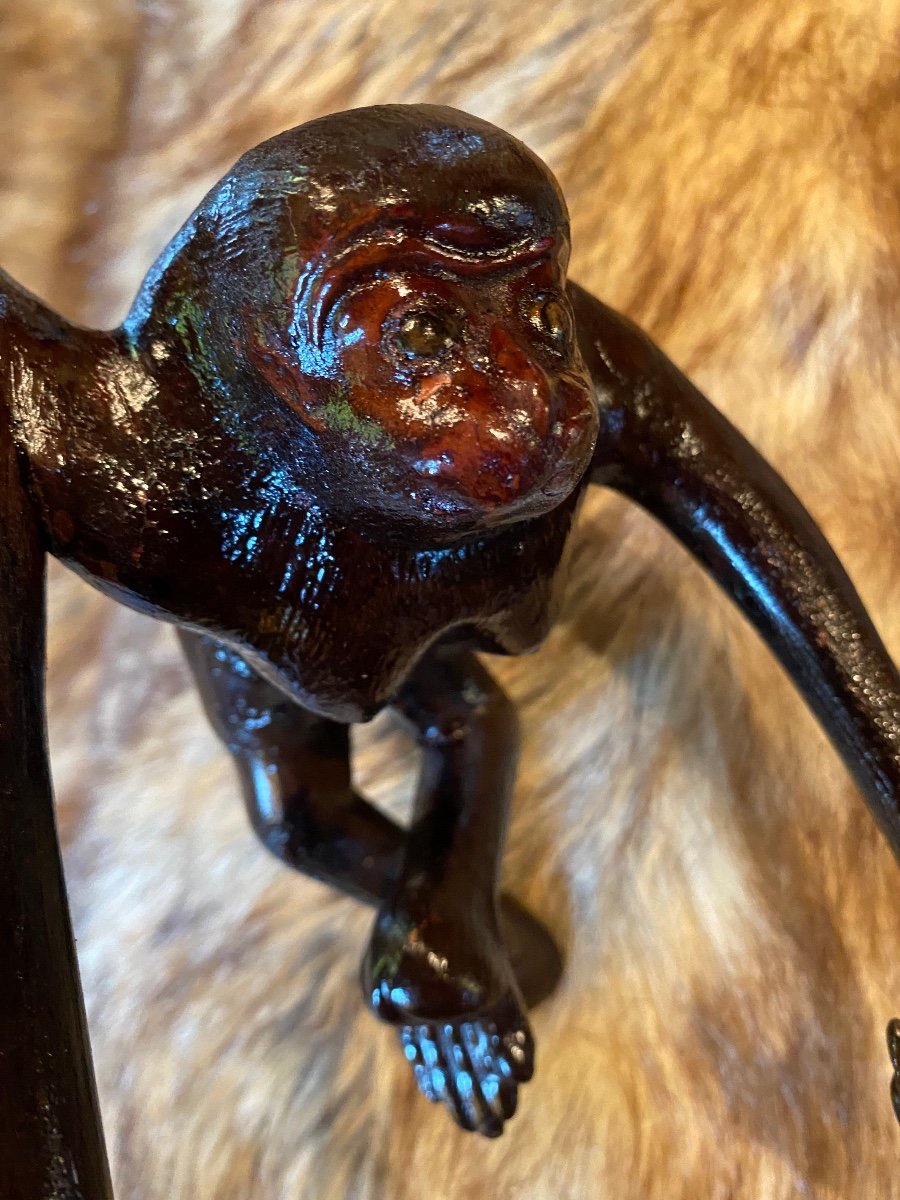 Japan, Meiji Era Spider Monkey In Lacquered Wood And Sulfide Eyes-photo-3