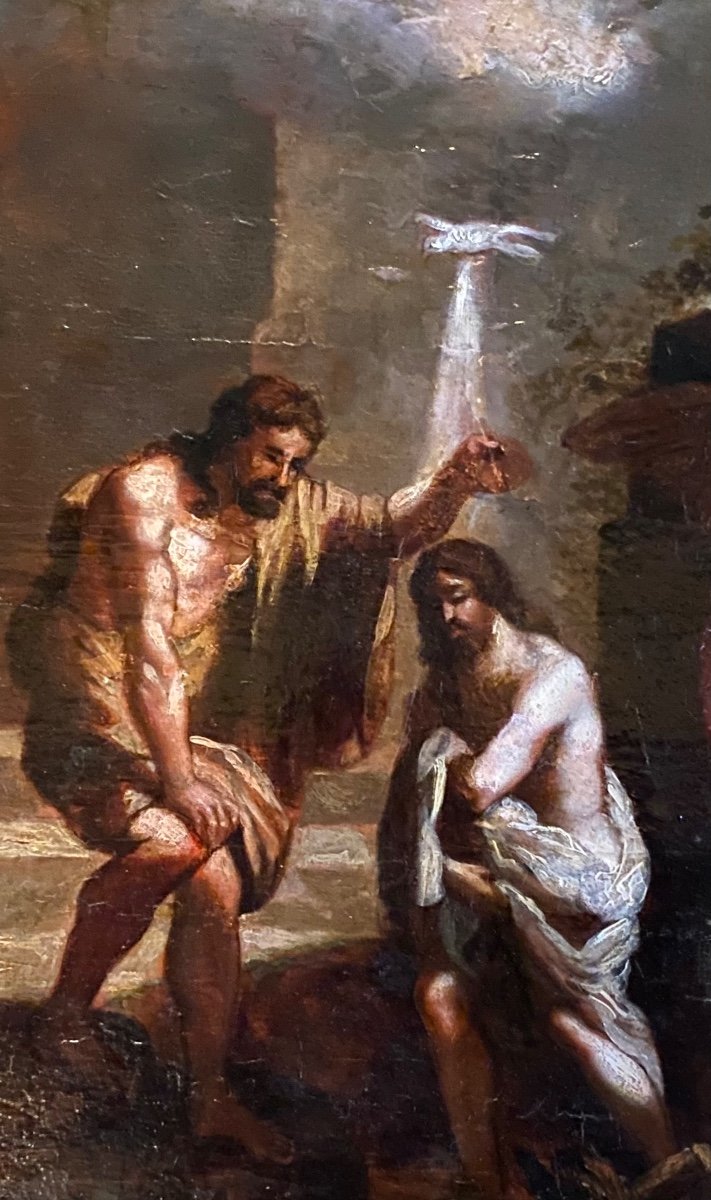 Le Baptême Du Christ, Huile Sur Panneau Fin Du XVII Eme Siècle -photo-2